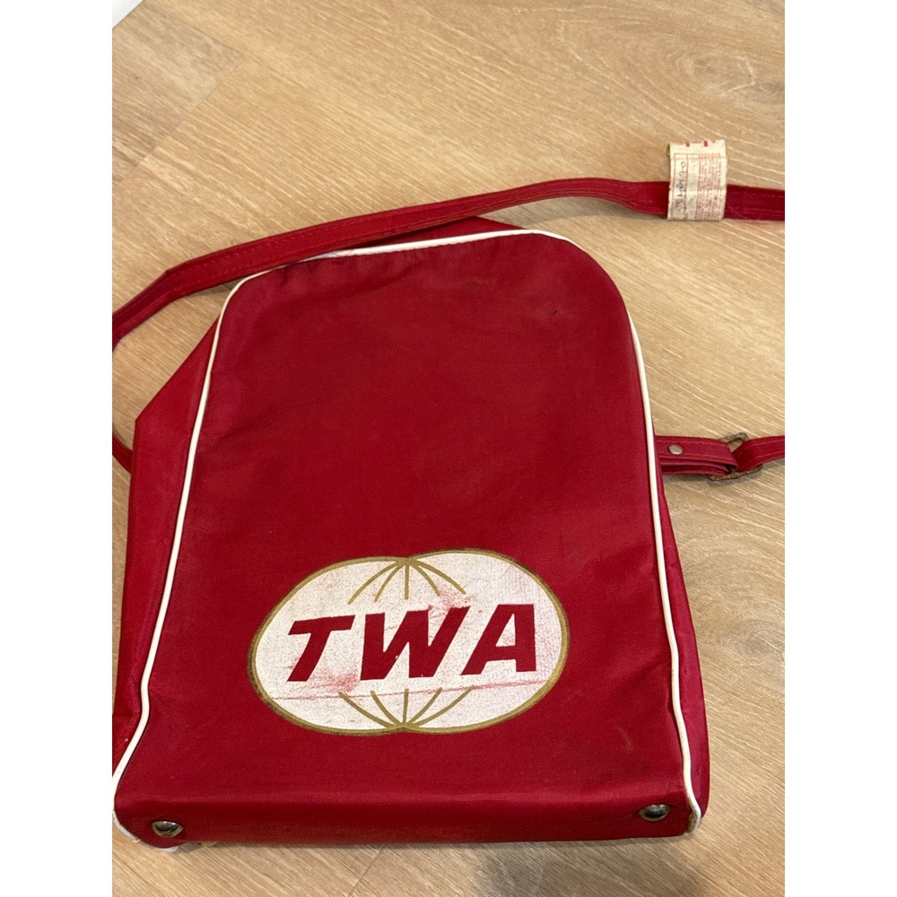 Vintage 1960s TWA Trans World Airlines Red Flight Bag Travel Carry On